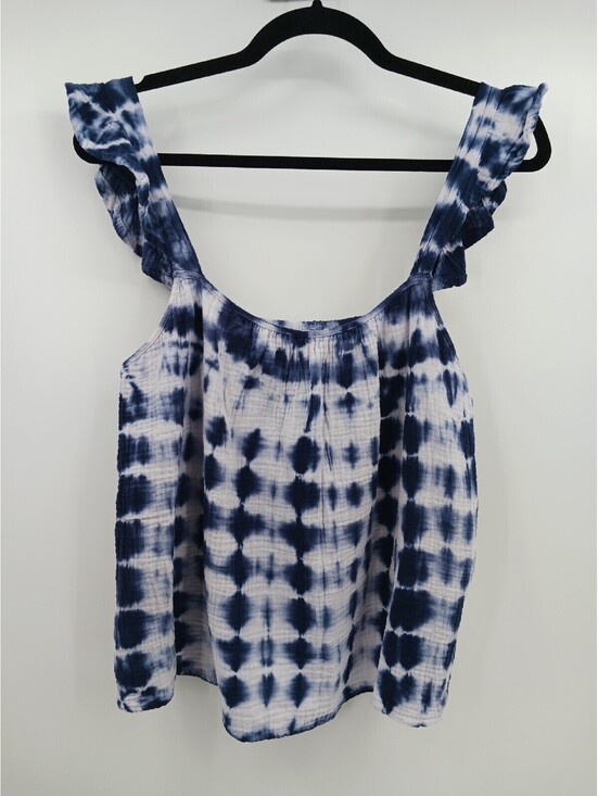 Tops - BB Dakota Women's Top Medium Blue Sleeveless Tie Dye Ruffled Sleeve Button Work